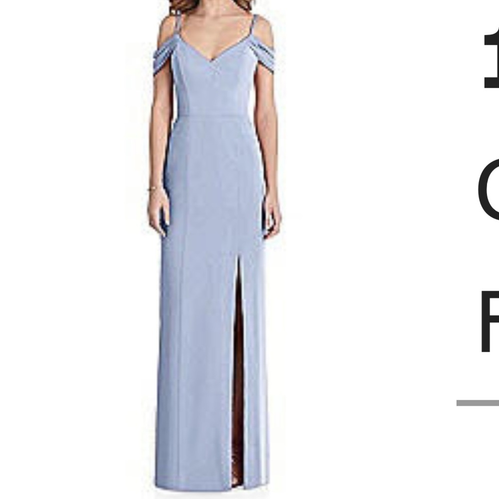 Dessy light Blue Off Shoulder Gown 1517 Bridesmaid Wedding Guest Formal Dress